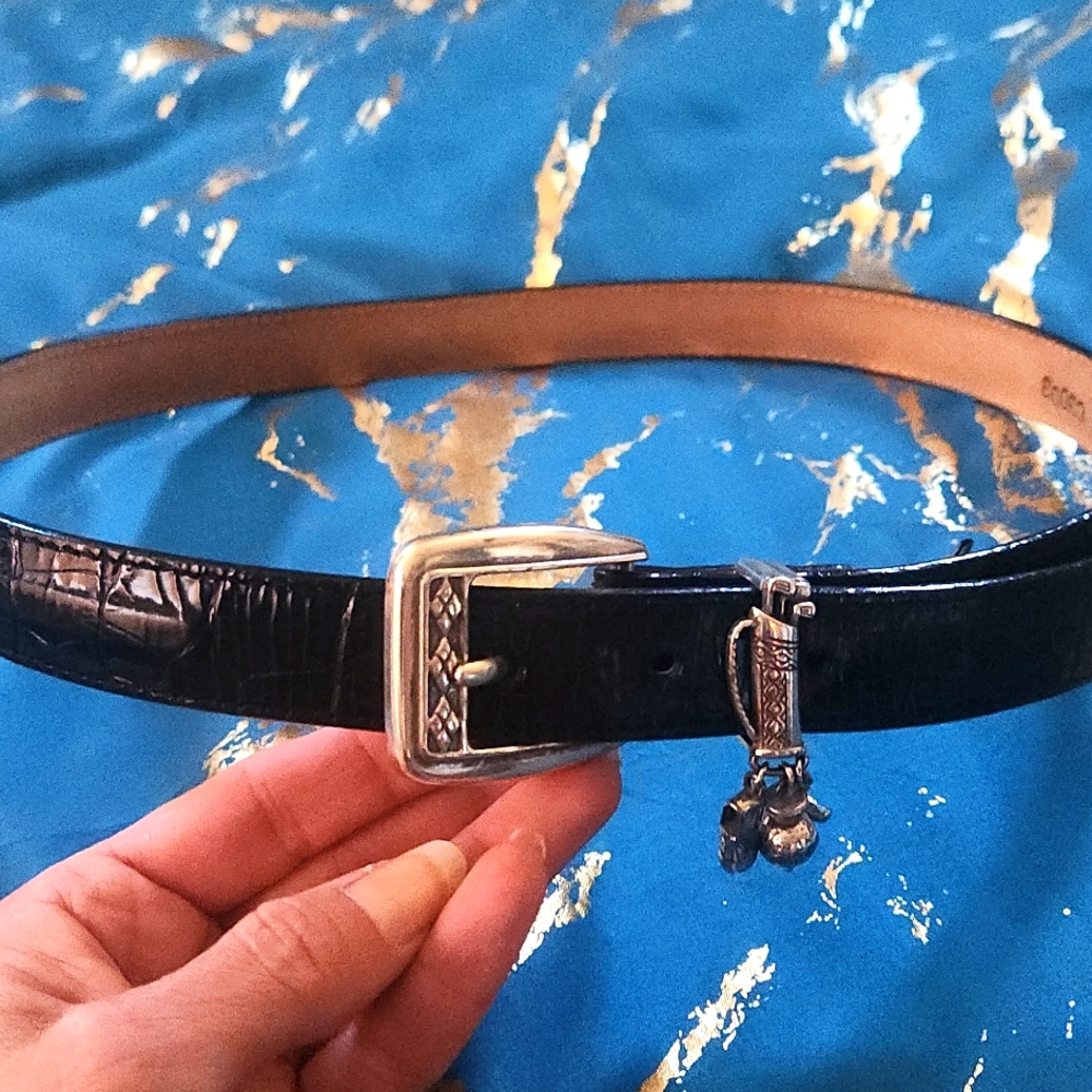 Brighton Croc Embossed Black Leather Golf Belt, 34